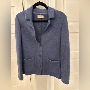 Falconeri Italy Merino Wool Cardigan Sweater Women's L Knit Jacket Navy Blue EUC